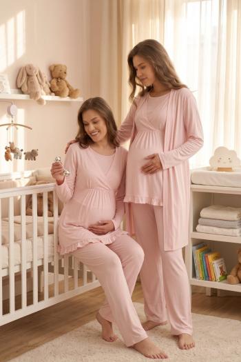  Emzirme Detaylı Lohusa Pijama ve Sabahlık Takımı 625